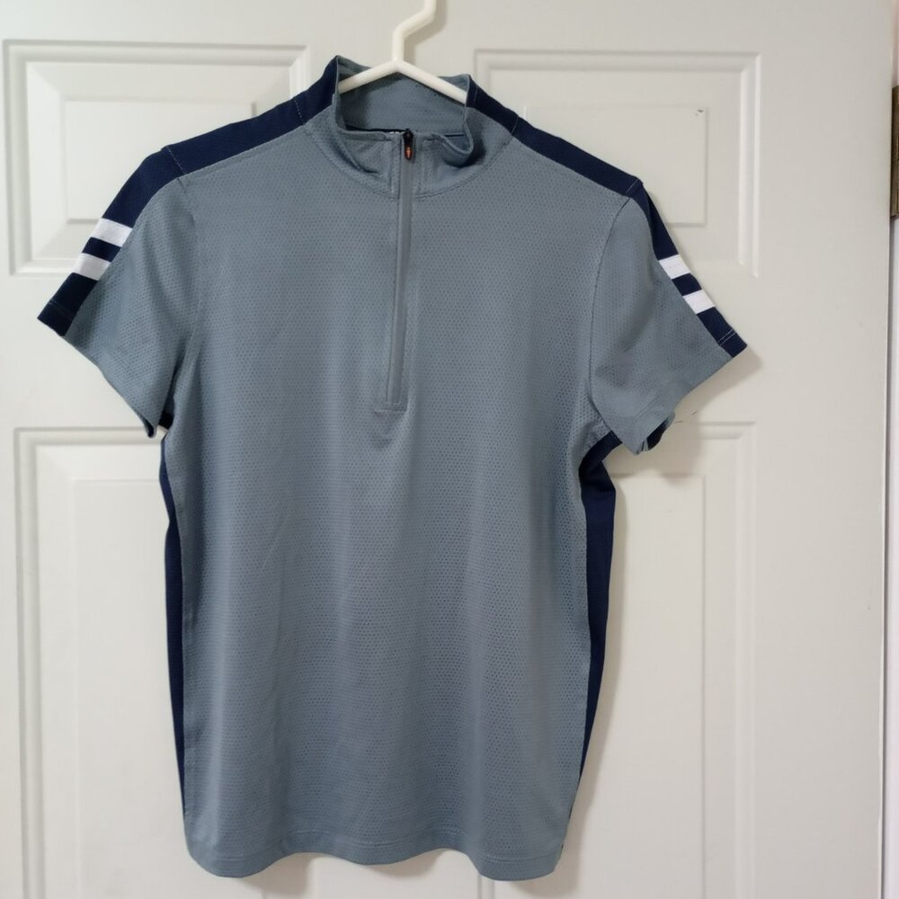 Kerrits Girls Slate Blue & Navy Short Sleeve Zip-Front Athletic Top